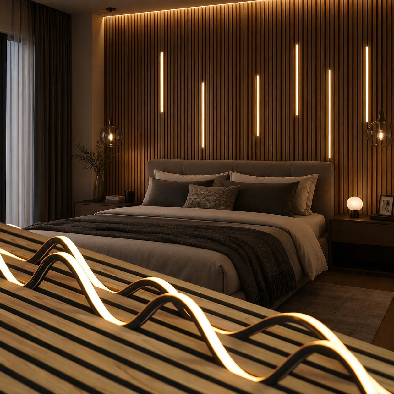 Recessed LED Strip Lighting for Wood Slat Wall, 6PCS 3000K Clip-in Lights, No Adhesive, Hidden Design with Touch Dimmer & Switch for Living/Kitchen/Bedroom, Fits 0.51" & 0.59" Wall Panel(Black Cover)