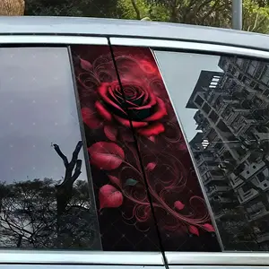 2pc Rose Creative Vinyl Stickers, Car B Column Protection Decals, Easy Peel Off, Sunproof Waterproof Scratch Resistant, All Models Compatible