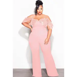 Final Sale Plus Size Off The Shoulder Faux Wrap Sequin Jumpsuit Mauve Pink