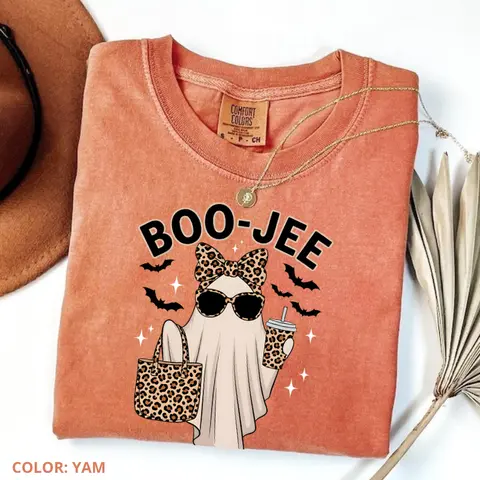 Comfort Colors Boo-Jee Ghost Shirt, Leopard Ghost Tee, Ghost Coffee Shirt, Funny Fall Shirt, Ghost Tee, Girly Halloween Gift Womenswear
