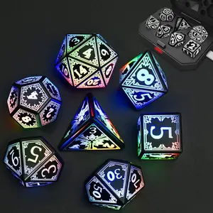 Avtctek Rechargeable LED D&D Dice Set 7pcs 3-Color Glow, Long-Lasting Battery 1700-2000 Uses, Custom Thorn Design Polyhedral Dice for Dungeons & Dragons RPG Dungeon Master Gifts (Warm Light)