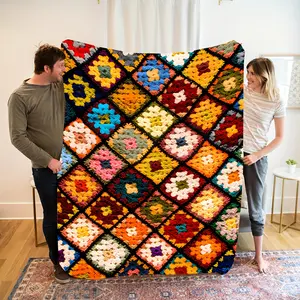 1Pc Vintage Floral Patchwork Flannel Throw Blanket - Soft, Warm, And Colorful Quilted Design, Perfect For Home Decor, Camping, Travel, And Cozy Naps, Ideal Gift For Friends And Family, Lightweight And Stylish For All Seasons, Best For Christmas