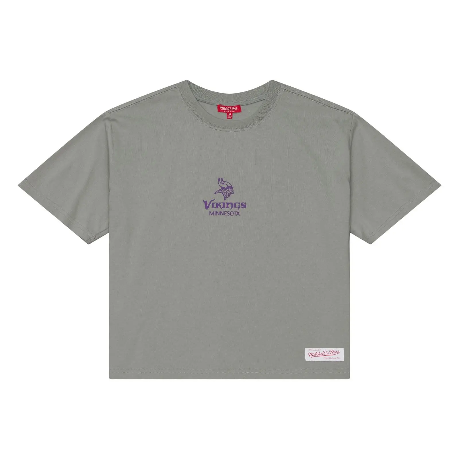 Women's Minnesota Vikings Gray Core Essentials Cropped Boxy T-Shirt NFL Throwback Tee Graphic Vintage Fan Gear Mitchell & Ness