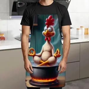 Funny Meditation Chicken Print Apron, Durable Polyester, Suitable for Cooking, Grilling, Gardening, Painting, Manicure, Unisex, Indoor Outdoor Use, Funny Aprons, Kitchen Apron