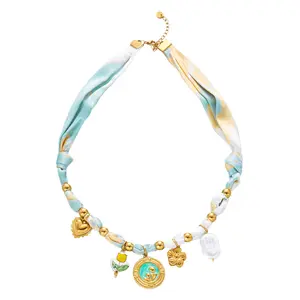 OIDEA Women's Bohemian Scarf Necklace - Whimsical Chunky Gold Stainless Steel Pendant, Enamel Charms Beach Choker, Adjustable Chain for Layered Look & Beachwear summerwins,summerwins
