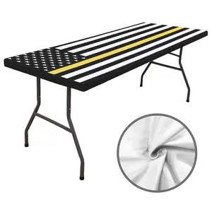 Thin Gold Line Flag Inspired Custom Elastic Fitted Tablecloth 72x30 inch (Made in the USA)