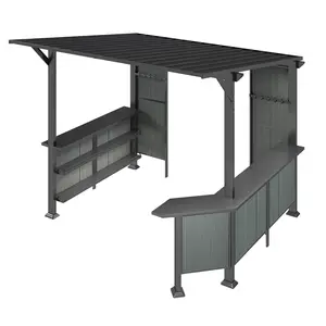9x10FT Hardtop Grill Gazebo Lean to Outdoor BBQ Gazebo with Storage Shelves and Expansion Platform Galvanized Steel Permanent Hard Top Canopy for Patio Backyard Lawn Garden Grey, Home Furniture and Household Product Search Terms