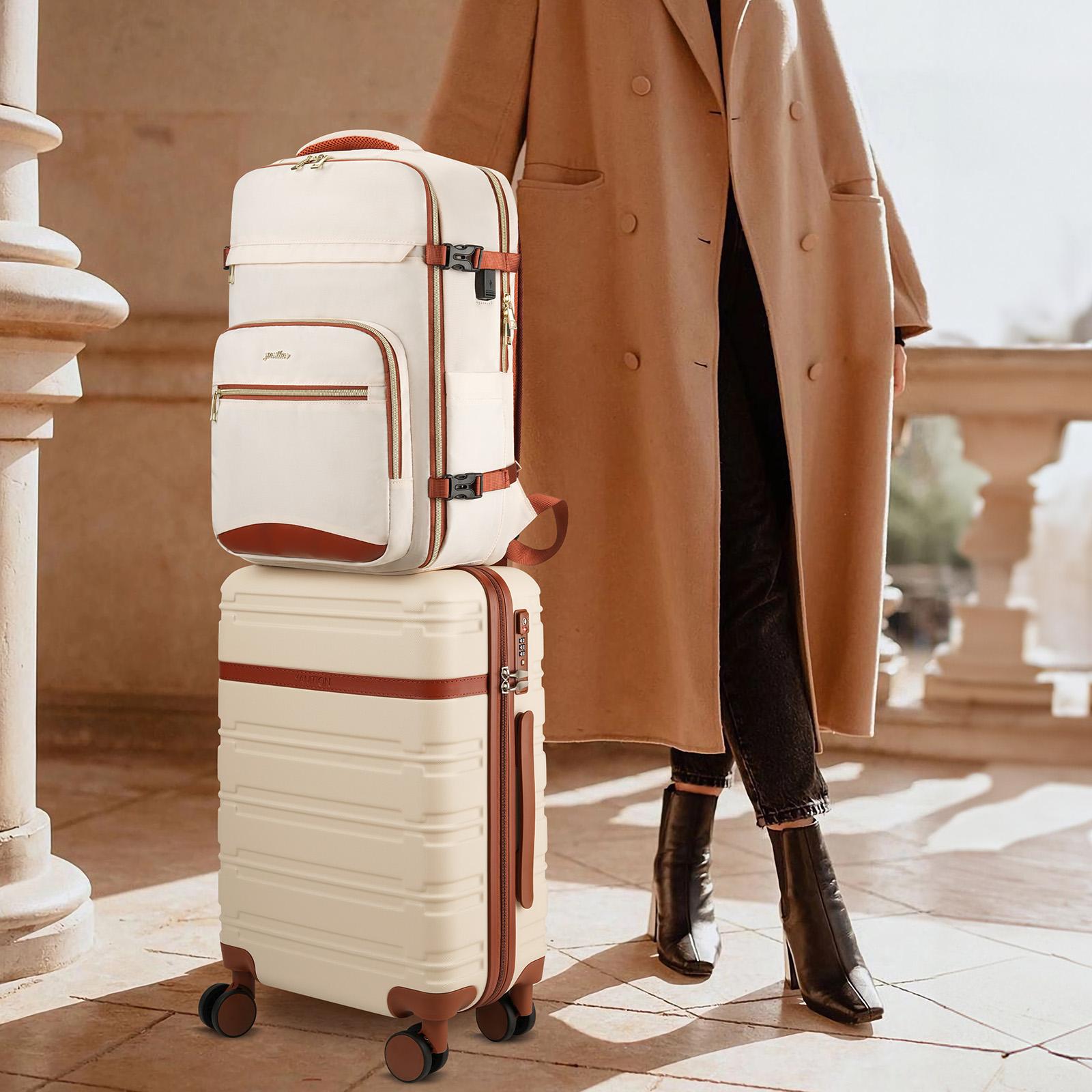 YAMTION 6 Piece Luggage Set, 20 Inch Carry On Hardside Luggage with Spinner Wheels, Travel Backpack, Packing Cubes, Toiletry Bag & Shoe Bag, Vintage Black Brown Luggage Set for Travel, Business, College, Vacation & Daily Commute