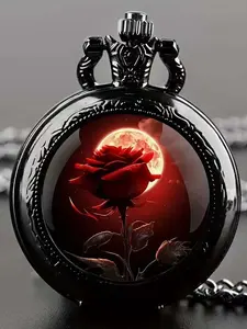 Vintage Rose Design Pocket Watch, Fashion Round Dial Analog Quartz Watch for Women & Men, Trendy All-match & Exquisite Watch for Birthday Gift