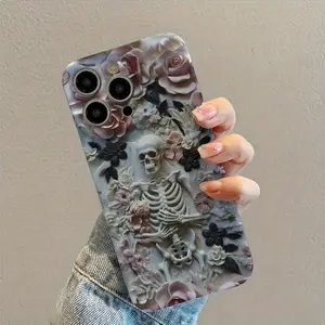 A Skull Flower Art Style Hard Shell Phone Case, Suitable for iPhone 17 Air/16 Plus/15 Pro Max/14 Pro/13/12/11/XS Max/X Phone Case, Ideal Gift for Family, Friends, Lovers, Boyfriend, Girlfriend, Best Choice for Holiday Gifts FLSBGMJKAJ02