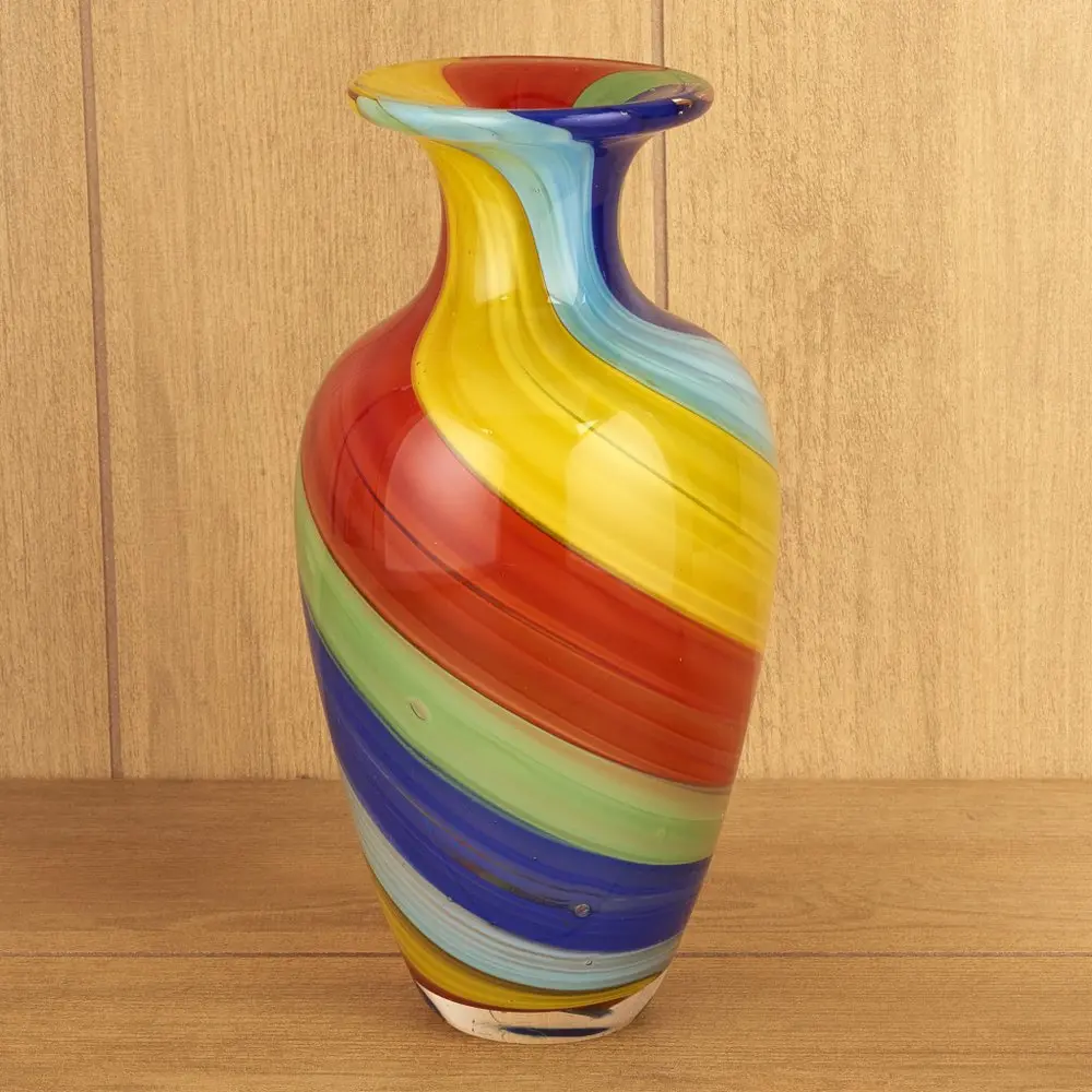 10" Rainbow Abstract Murano Style Glass Table Vase