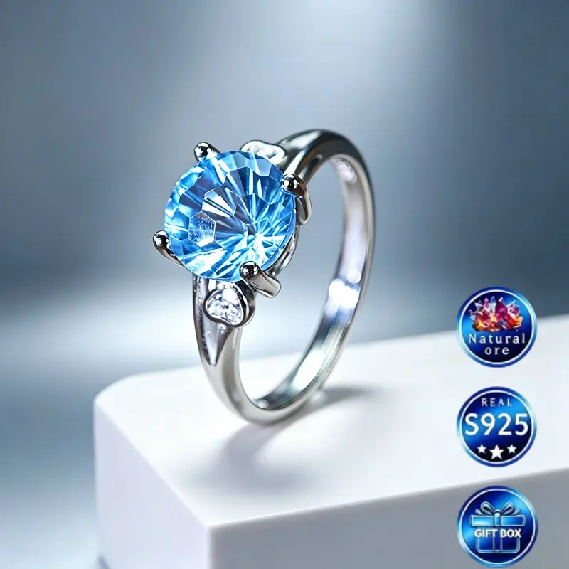 Women's Natural Citrine S925 Silver Ring, November Birthstone, Finely Cut, Fashionable and Versatile Natural Gemstone Adjustable Ring