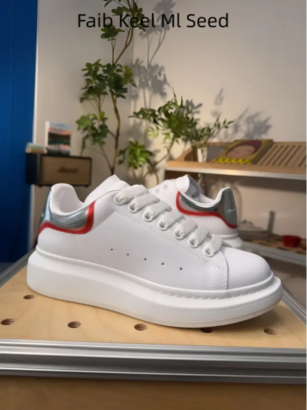 Couple matching lift sneakers with unique silver red heel detail, lightweight shock-absorbing white sole, soft leather casual shoes for daily party sport styling