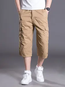 Men's Casual Seven-Quarter Pants Short, No Elastic Fabric, All Seasons Daily Wear, Loose Fit, Multiple Pockets, Commute & Streetwear