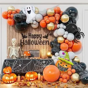 Halloween Balloon Garland Arch Kit with Pumpkin Balloons for Orange Black Halloween Birthday Baby Shower Party Decorations