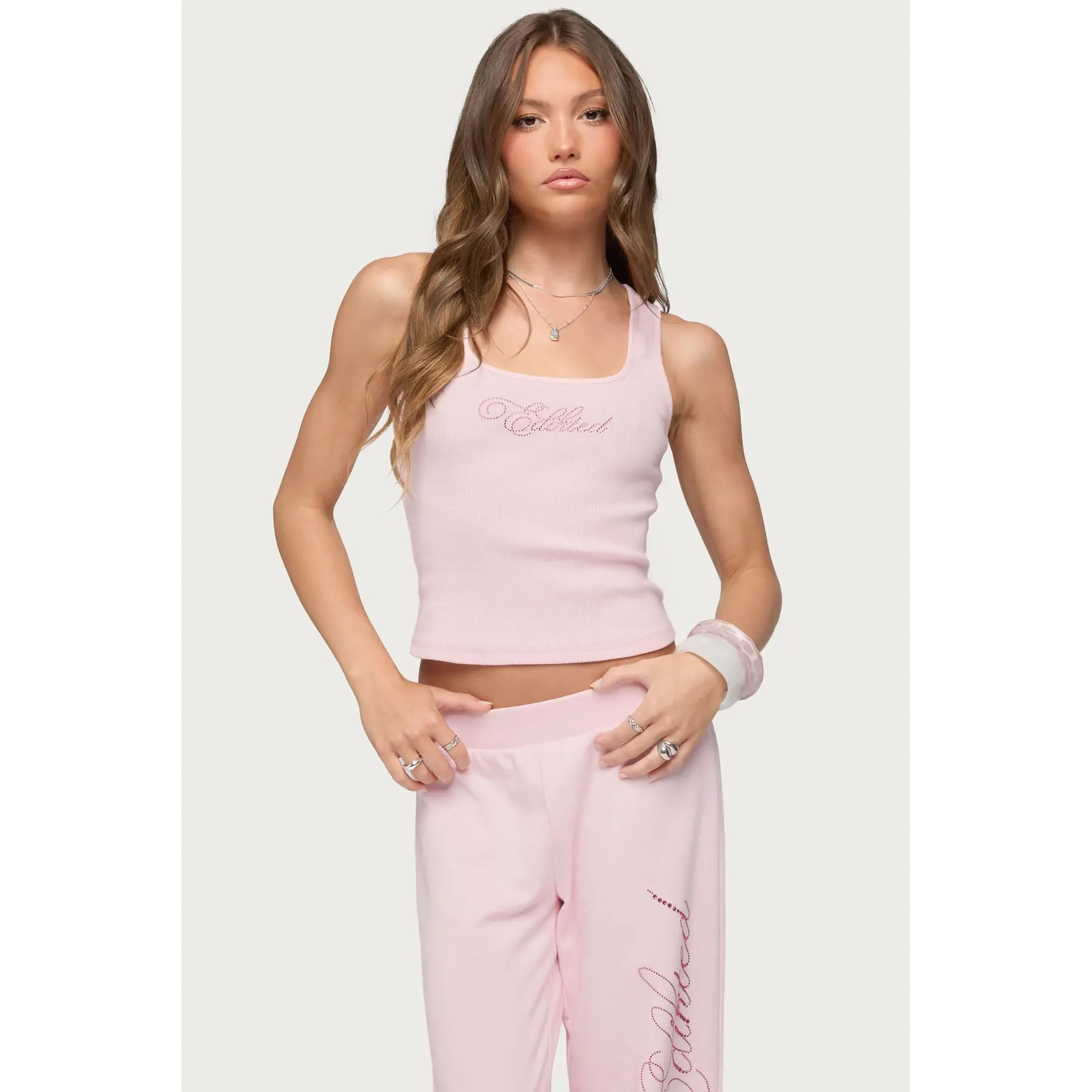 Edikted Studio Rhinestone Ribbed Tank Top