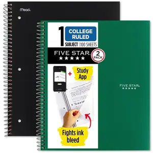 Five Star AONELAS Spiral Notebook + Study App, 2 Pack, 1-Subject, College Ruled Paper, Fights Ink Bleed, Water Resistant Cover, 8-1/2" x 11", 100 Sheets, Black, Green (820187)