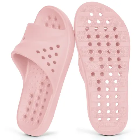 KUKTO Women's Open Toe Upgraded EVA Footwear Slides - Adjustable Strap, Massage Arch Support, Quick-Drying Non-Slip Shower Shoes with Drain Holes, Unisex Sizes for College Dorm Showers, Indoor Casual Use