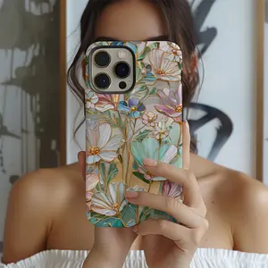 Romantic Floral Aesthetic Stained Glass Phone Case for iPhone 16 iPhone 16/15 iPhone 14 iPhone 13 pro max, Wildflower Phone Case