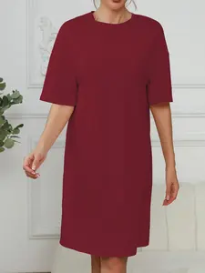 Women's Casual Plain Short Sleeve House Dress, Loose Fit Breathable Comfort Round Neck, Elastic Soft Fabric, Home & Wear