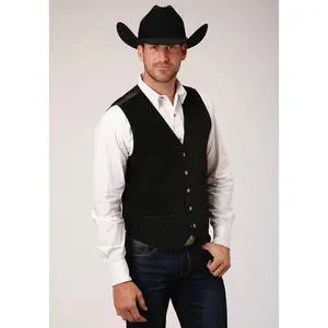 Mens Black Suede Leather Vest With Buckle Tie