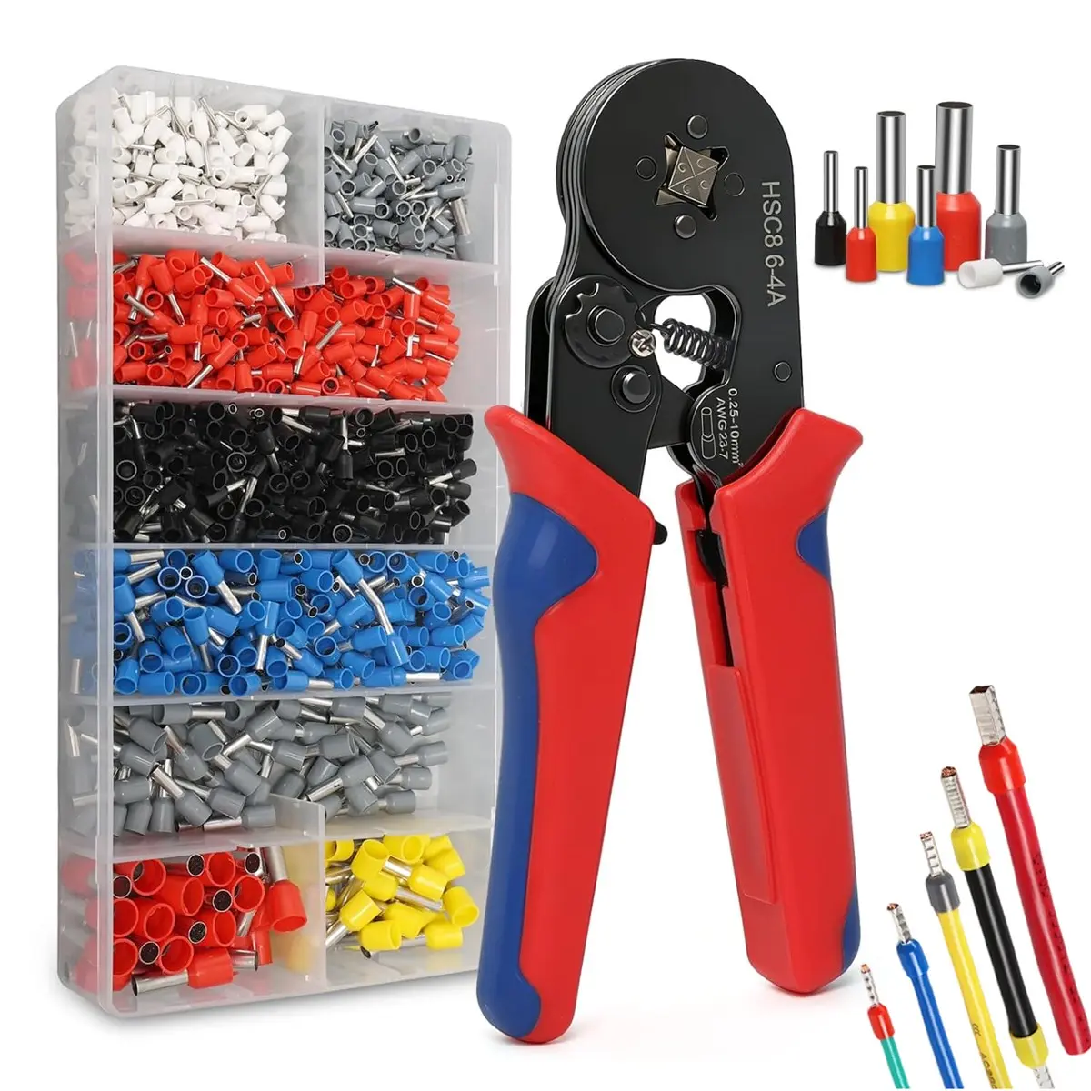 Ferrule Crimping Tool Kit, LUNEY Crimper Plier with 1300PCS Wire Ferrules Kit Wire End Terminals, Self-adjustable Ratchet Tool Set Specialty Hand Tools DIY Tools with Durable Construction for AWG 23-7 Cable connectors, 0.25-10mm² Hardware