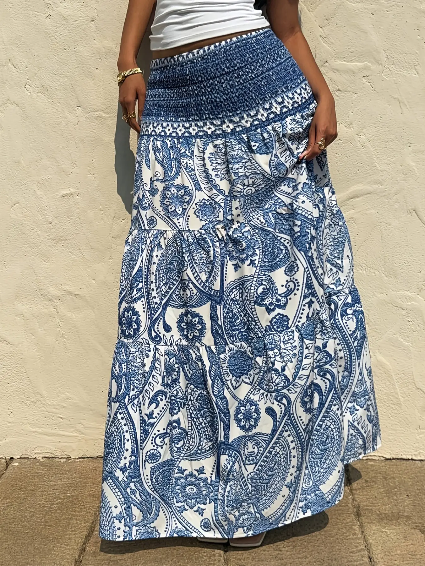 Women's Bohemian Boho Paisley Print Flare Dress, Casual Vacation Daily Wear, Spring Summer Fashion, Long Sleeve A-Line Maxi Skirt, Womenswear, Boho Skirts, Flared Skirt, Beach Party Skirt