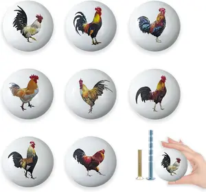 Ceramic  Cabinet Knob 8Pack Rustic Farmhouse Colorful Chicken Dresser Drawers Knobs Pulls 1.5 X 1.5 Inches