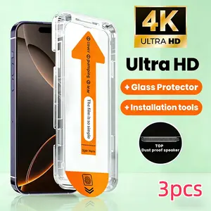 Dust-free Fit Tray 3pcs HD Clear Screen Protector, Cellphone Accessories for iPhone 17 pro max/17 pro/16 pro max/16 pro/15 pro/14/13 pro/13/iPhone 14 Plus/Tempered Glass, Shatterproof Protection bubble-free Scratch Resistant, Fast & Easy Installation