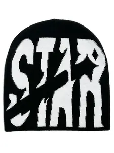 Unisex Y2K Jacquard Knit Beanie Fitted Hat, Letter Design Stylish Trendy Streetwear Style, Outdoor Sport Warm Winter Cap for Fall & Winter Seasons