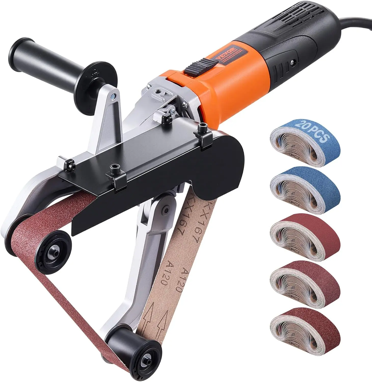 VEVOR Pipe Tube Polisher Sander, 1000W Pipe Belt Sander with 6 Variable Speeds 1100-3200rpm, Professional Belt Sander Grinding Machine with 100PCS Sanding Belts for Burnishing Finishing Rust Removal