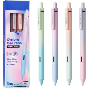 Gel Pens Fine Point: 0.5mm Black Ink Retractable 4ct Smooth Writing No Bleed with Aesthetic Gradient Color Pen Barrel for Journaling Note Taking Sketching