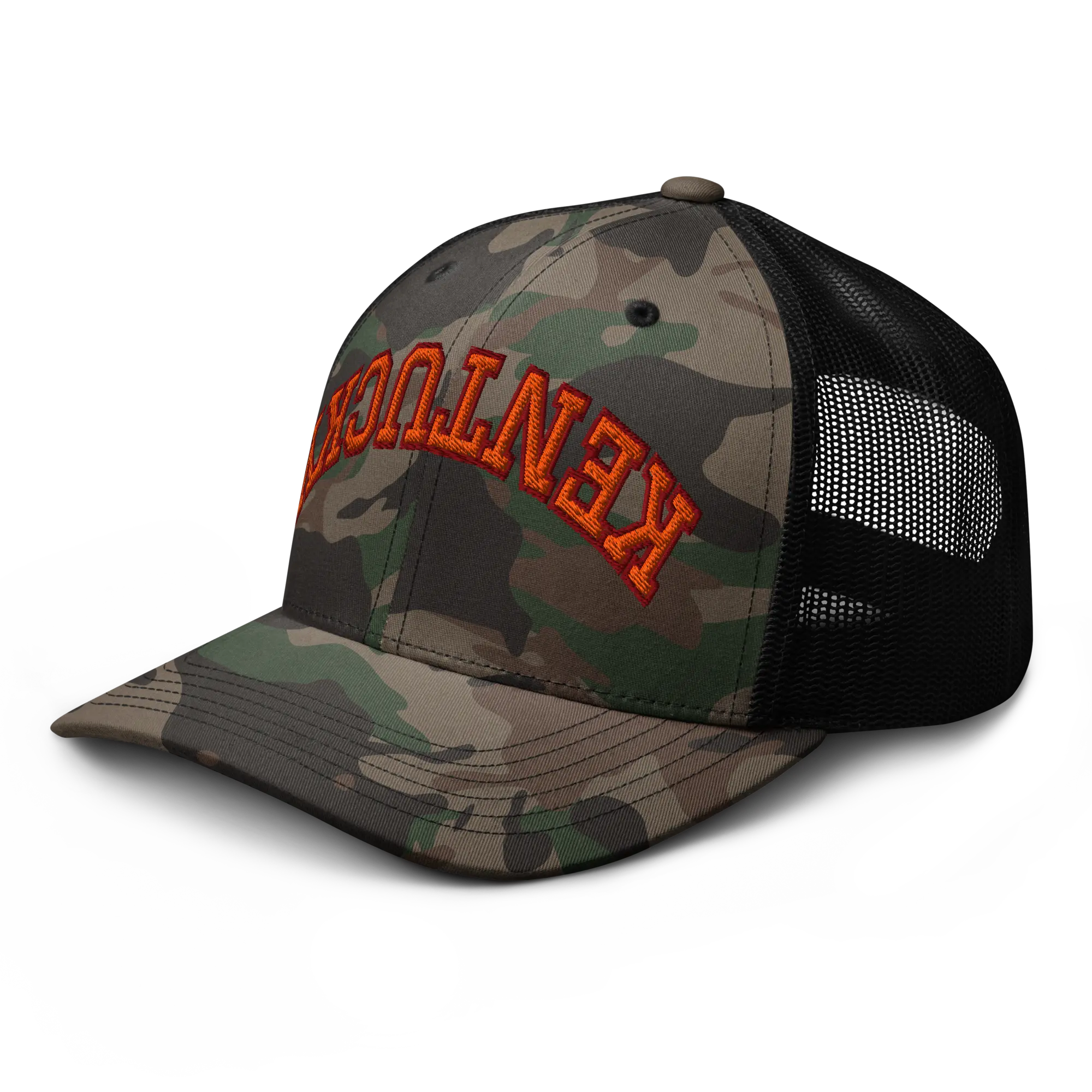 RIVEMUG NX Camo Upside Down Kentucky Camouflage Trucker Hat Embroidered Curved Bill  Low Crown Adjustable Cap