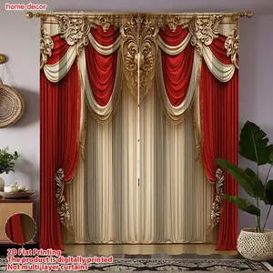 Vintage Gold Theater Style Curtains, Luxurious European Living Room Bedroom Decor, Light Blocking Fabric, Durable and Eco-Friendly