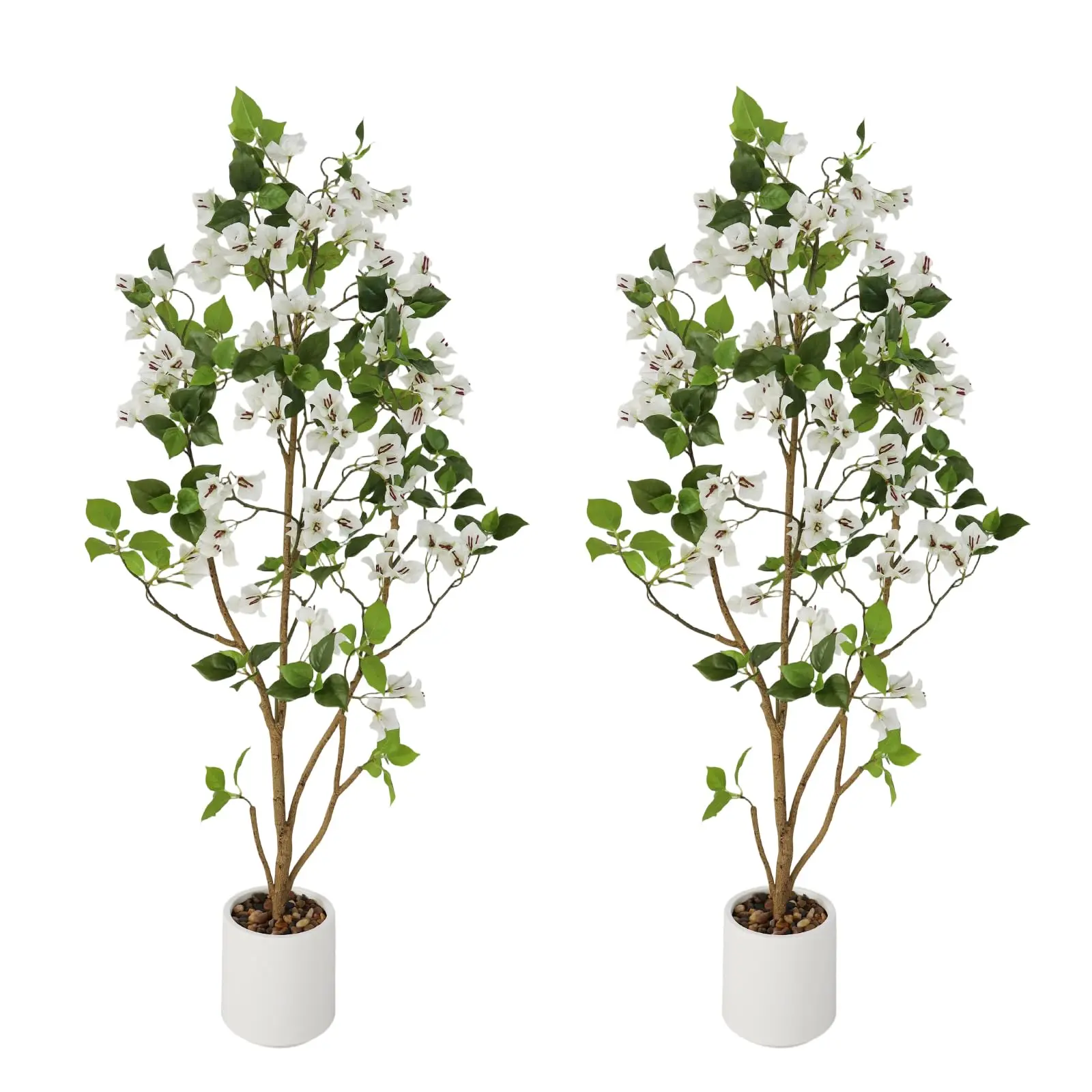 2-Pack 120cm Artificial Bougainvillea Tree With Pot, Artificial Flowers for Outdoors Indoors, Large White/Pink Flowers, Faux Plant Decor for Wedding Party Christmas Porch Patio Living Room Home
