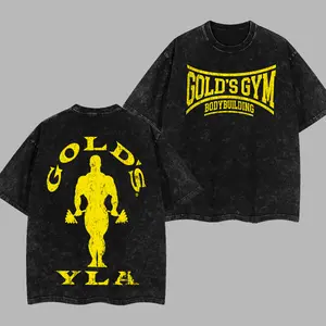 [GoldenIron] Gold's Gym YLA Golden Bodybuilding Retro Unisex Acid Washed T-Shirt, 100% Heavy Cotton Workout Tee, Men's Sport Outfit, Gym Men's T-shirt, Muscle Training Shirt, Gift for man
