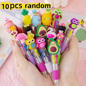 Random Color Cute Cartoon Design Retractable Ballpoint Pen, Aesthetic Pens, 10/20pcs Portable Easy To Hold Round Body Ballpoint Pen, Writing Pen for Office & School