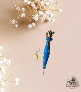 Handmade Polymer clay monkey banana jungle crochet hook stitch marker / blue crochet hook / animal monkey crochet hook knitting accessory