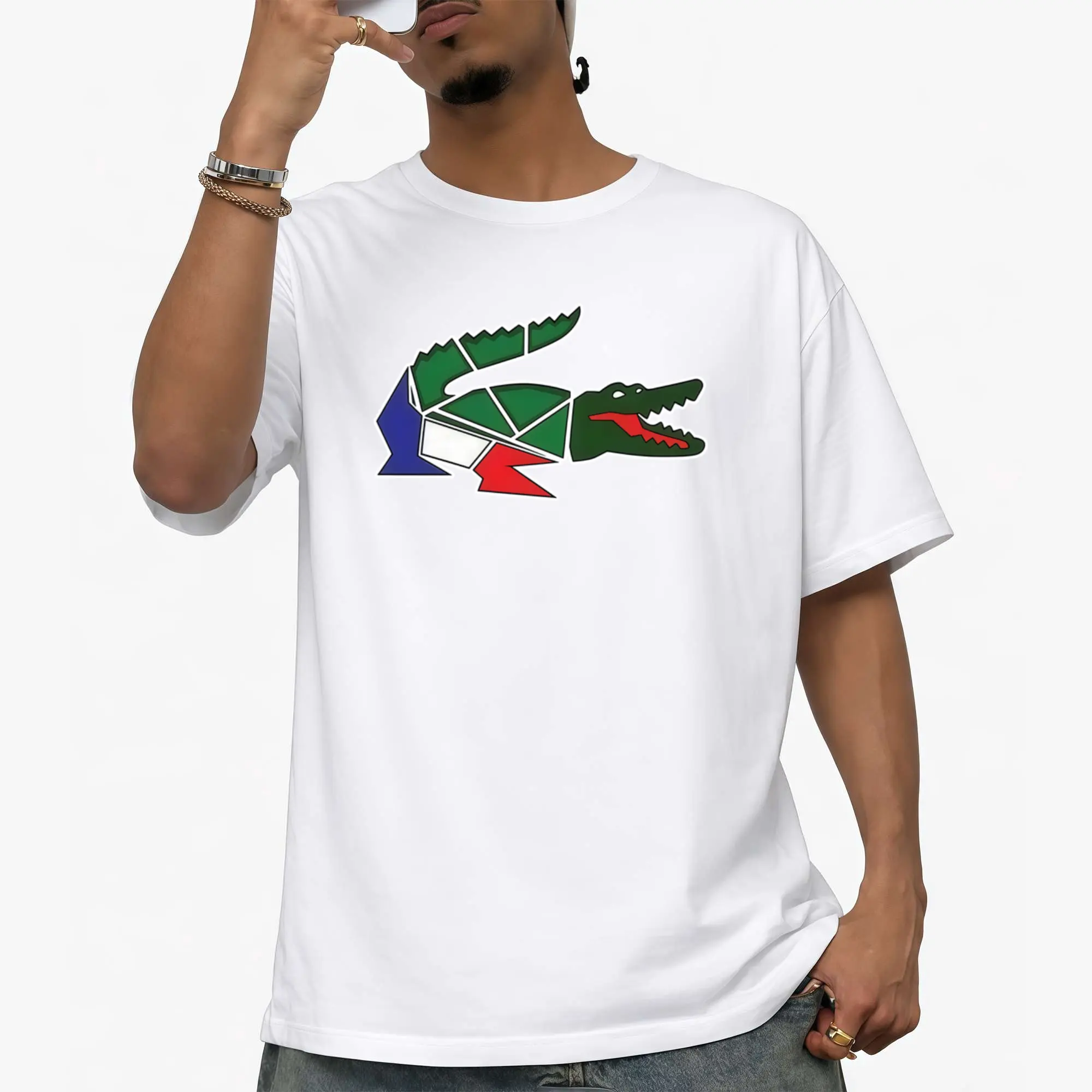 Men's St. Patrick's Day Graphic Tshirt, Soft Cotton Short-Sleeve Top with a Crocodile, Durable and Loose Fit Streetwear for Spring, Chic,  Halloween, Round Neck, New Year,