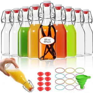 8 oz Swing Top Glass Bottles with Lids 9 Pack- Airtight Flip Top Glass Bottles for Vanilla Extract, Home Brewing, Beverages, Oil & More