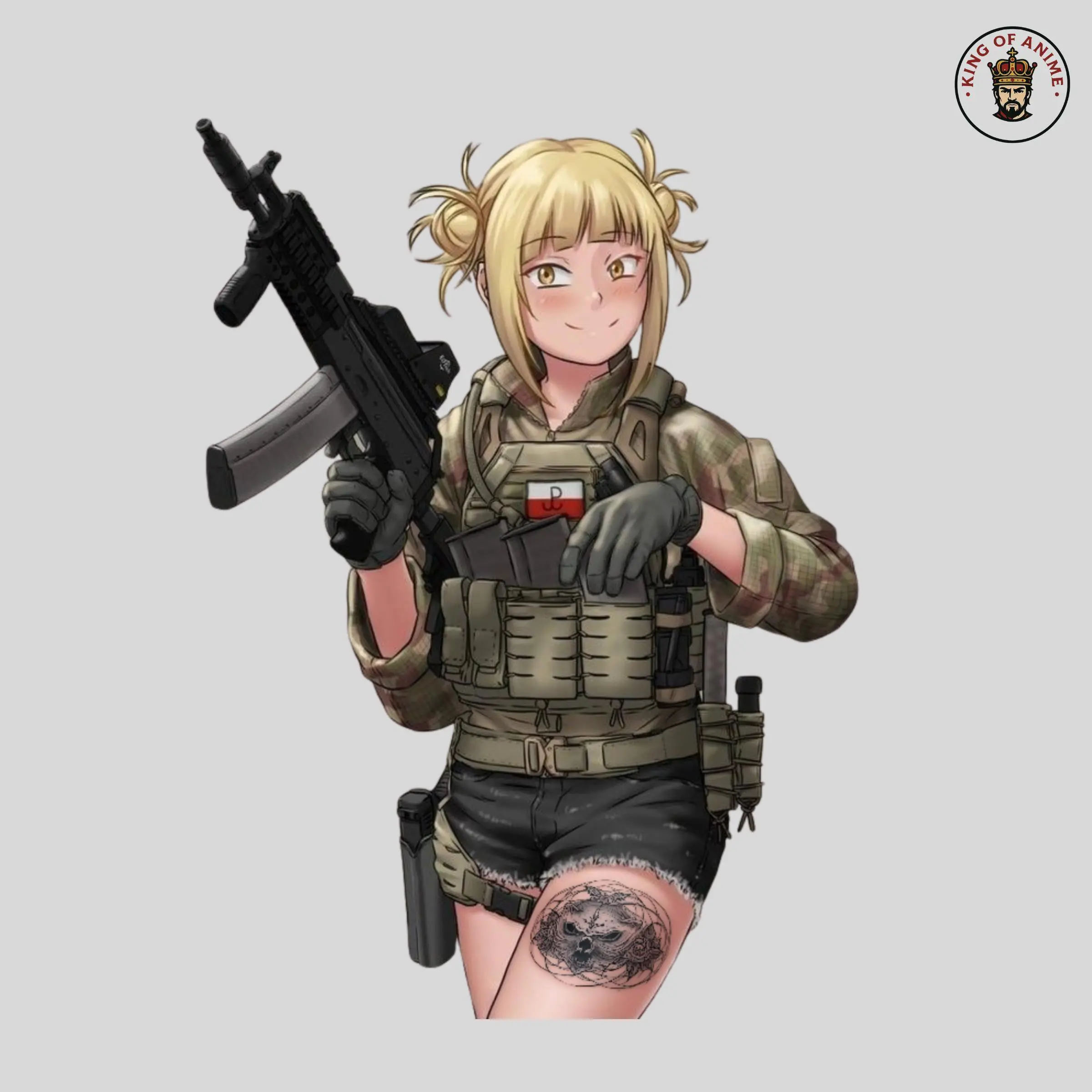 Blonde Tactical Himiko Toga Sticker – Military Outfit Waifu Vinyl Decal for Otaku Collectors