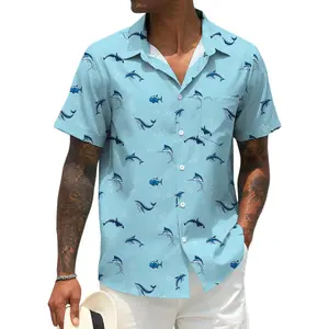 Men Button Up Short Sleeve Hawaiian Shirt Summer Tropical Beach Shirts for Vacation Fishing