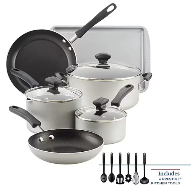 Farberware Cookstart DiamondMax 15-Piece Aluminum Nonstick Cookware Set, Superior Food Release, Complete Kitchen Essentials, Built for Busy Kitchens, Easy to Clean, Oven Safe up to 350°F, Dishwasher Safe
