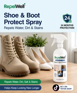 RepelWell Shoe & Boot Stain & Water Repellent Eco-Friendly Pet-Safe Spray for Fabric Leather & Suede Made in USA Hydrophobic Technology - Footwear