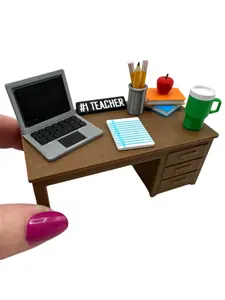 Mini 3D Printed Teacher Desk Set: Books, Apple, Pencil Cup, Paper, Laptop, Mug, #1 Teacher Sign- Gifts, Back to School, Appreciation, Miniverse