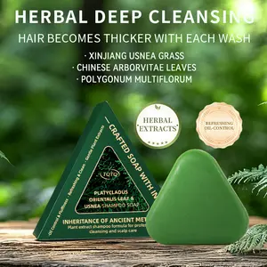 Nature Triangle Shampoo Bar Usman Grass Green Herbal Soap for Hair Growth Clean Oil Control with Polygonum Multiflorum Coconut Ginseng 100g Pack