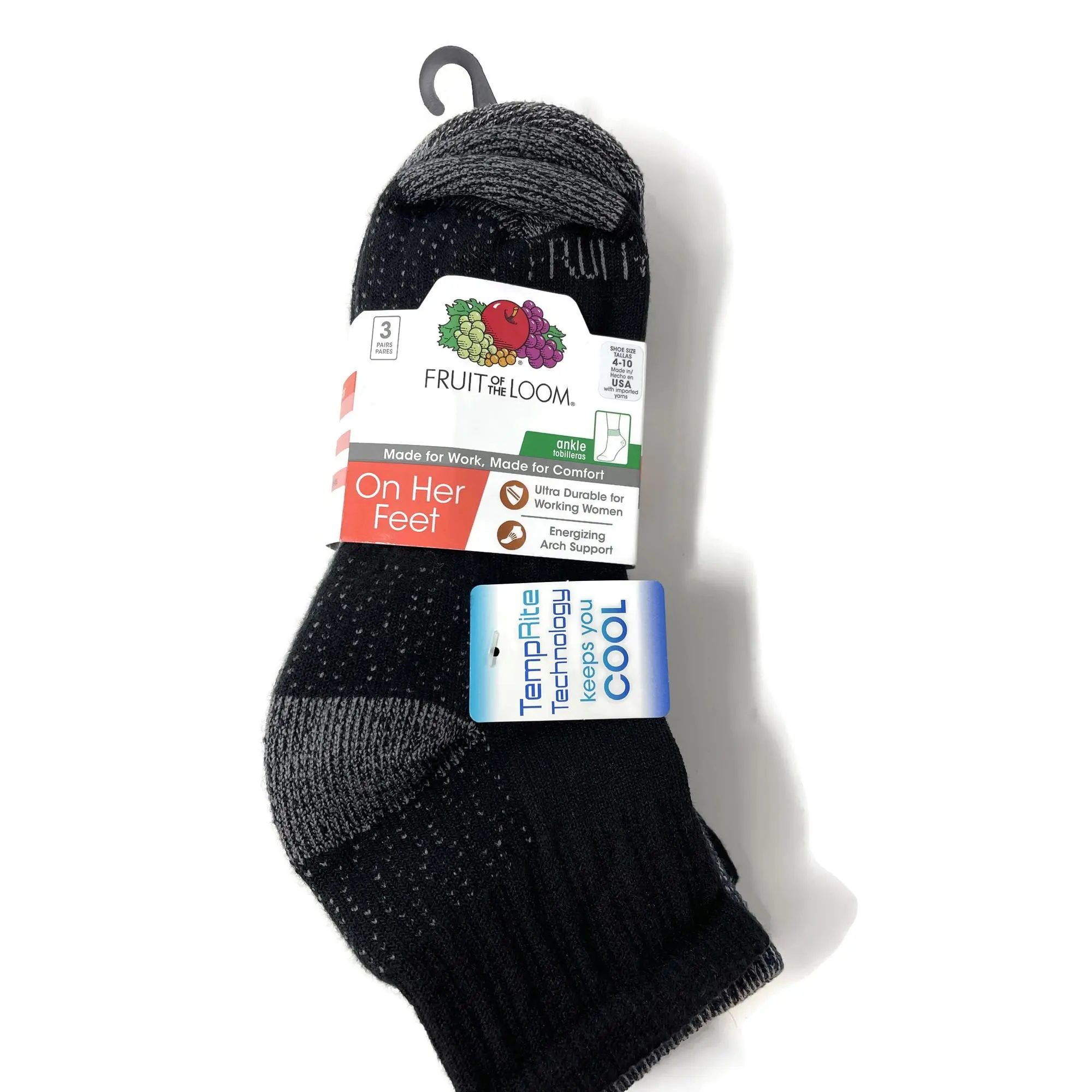 Fruit Of The Loom Womens 3 Pack On Her Feet Cotton Ankle Socks
