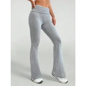 Solid Color High-Waisted Skinny/Flare Pants for Tall Women | Fold-Over Leggings | Stretch Bootcut Flared Yoga Pants | Y2K Joggers