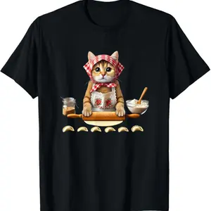 Babushka Cat Pierogi Making Polish Cat T-Shirt, Unisex Cotton T-Shirt, Comfortable Classic Relaxed Fit Casual Fashion