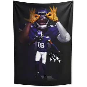 WHZKCYH Justin JeffersonTapestry For Football Fans Kids Birthday Party Gifts-Rugby Superstar Signed Tapestry Poster For Teen Boy Bedroom Wall Hanging Decoration-70X100CM